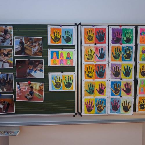 Fotos von Kindern bei der Projektarbeit und Fotos Hände